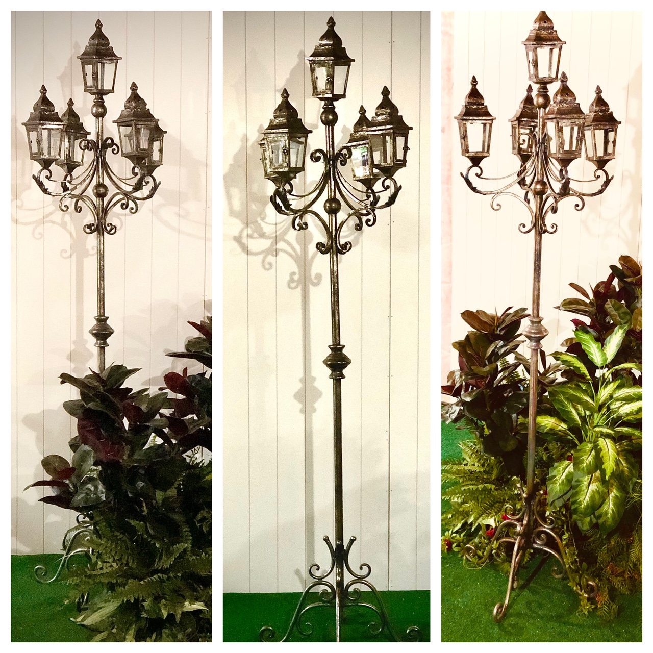 French  Street Lantern - Frosted Silver or Gold - Exclusive Ironworks - Tall Standing Lantern Prom Rental